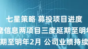 七星策略 募投项目进度迟缓，健麾信息两项目三度延期至明年2月 公司业绩持续疲软